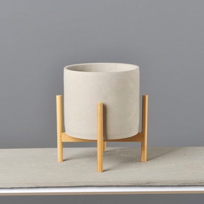 Modern Concrete Plant Pot With Wood Stand - Staunton and Henry