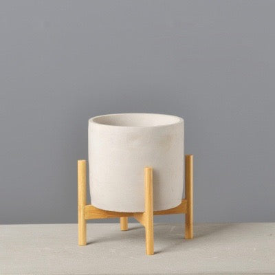 Modern Concrete Plant Pot With Wood Stand - Staunton and Henry
