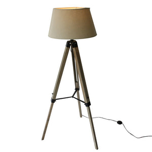 Wood Tripod Floorlamp with Beige Shade - Staunton and Henry