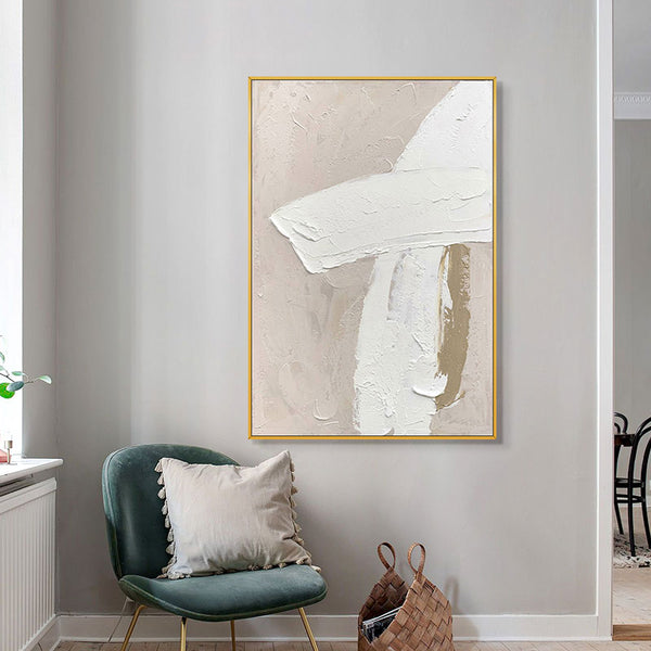 Modern Abstract Beige and White Oil Painting - Staunton and Henry