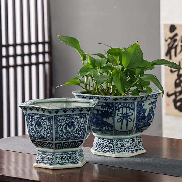 Blue and White Chinese Ceramic Plant Pot - Staunton and Henry