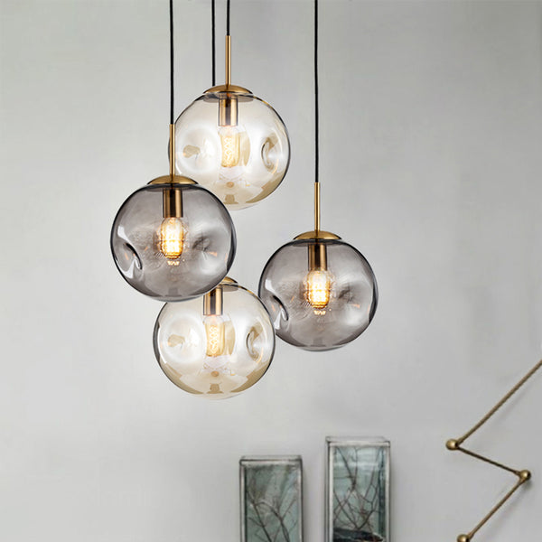 Modern Brass Pendant With Dimpled Glass Shade - Staunton and Henry