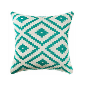 White & Turquoise Mexicola Throw Cushion - Staunton and Henry