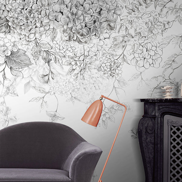 Monochrome Floral Wall Mural - Staunton and Henry