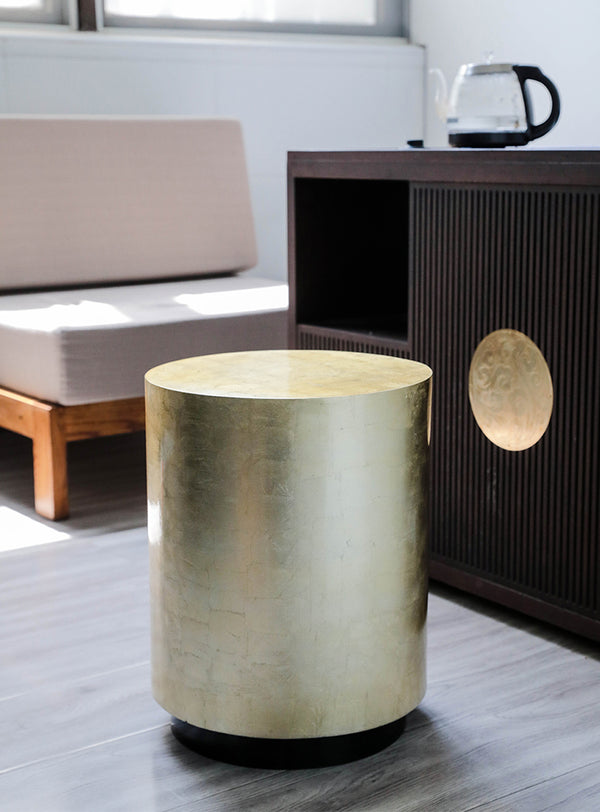 Modern Gold Drum Side Table - Staunton and Henry
