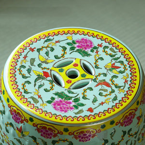 Green and Pink Flower Chinese Drum Stool - Staunton and Henry
