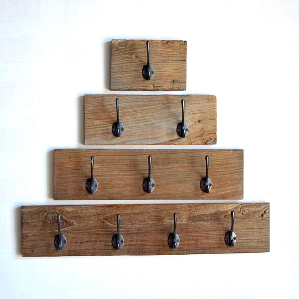 Cast Iron Wall Hooks with Solid Wood Base