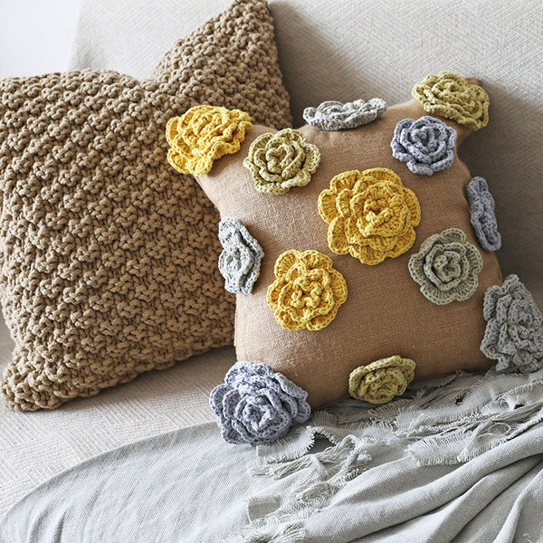 Flower Crochet Throw Cushion Cover