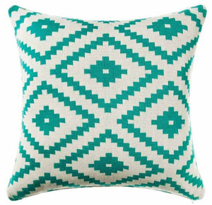 White & Turquoise Mexicola Throw Cushion - Staunton and Henry