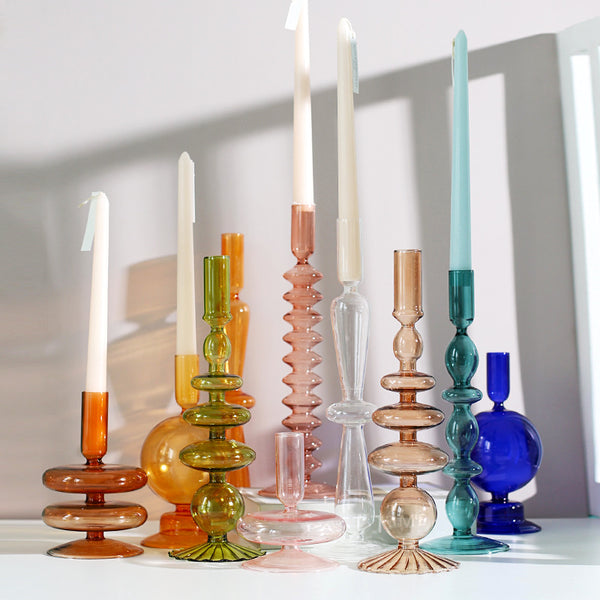 Nordic Pastel Glass Candlestick Holders