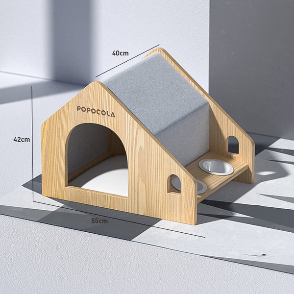 Solid Wood Pet House with Feeding Bowls - Staunton and Henry
