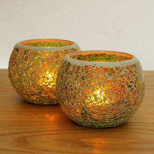 Green Glass Mosaic Candle Holders - Set of 2 - Staunton and Henry