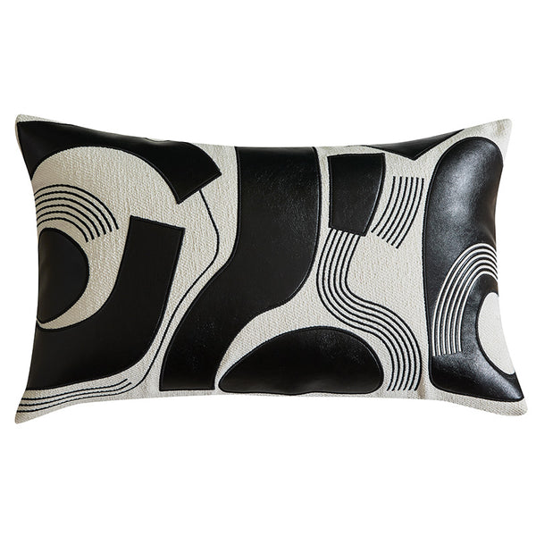 Modern Applique Leather Black and White Throw Cushion - Staunton and Henry