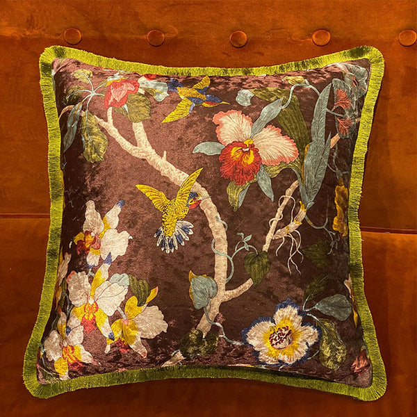 Velvet Oriental Garden Throw Cushion - Staunton and Henry