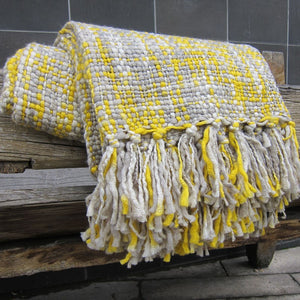 Yellow & Grey Throw Blanket with Tassles - Staunton and Henry
