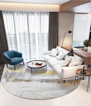 Abstract Gold and Grey Round Rug - Staunton and Henry