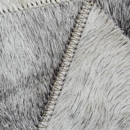 Grey and White Patchwork Round Cowhide Rug - Staunton and Henry