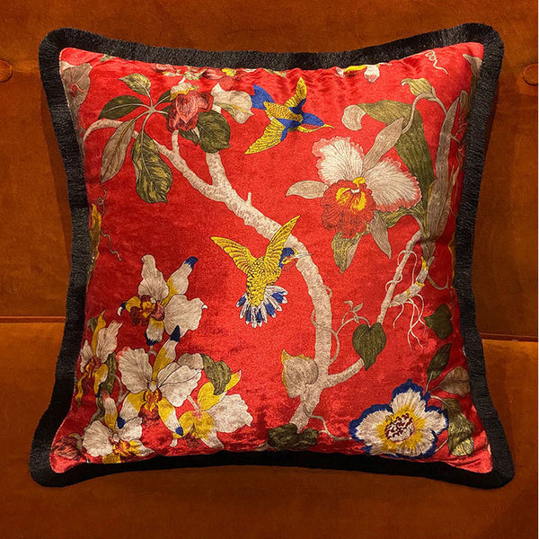 Velvet Oriental Garden Throw Cushion - Staunton and Henry