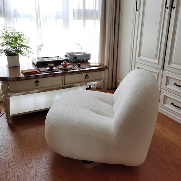 Pacha Style White Boucle Swivel Chair - Staunton and Henry