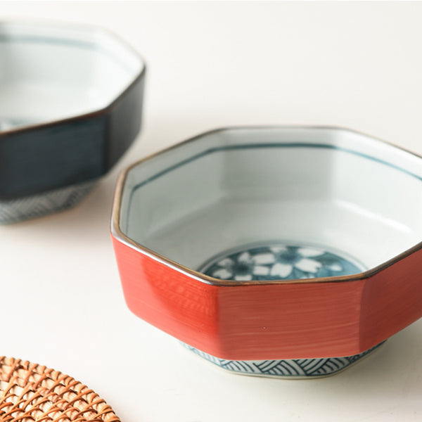 Ako Blue and Red Japanese Octagonal Serving Bowls - Staunton and Henry