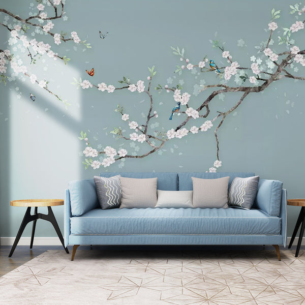 Blue Oriental Cherry Blossom Wall Mural - Staunton and Henry
