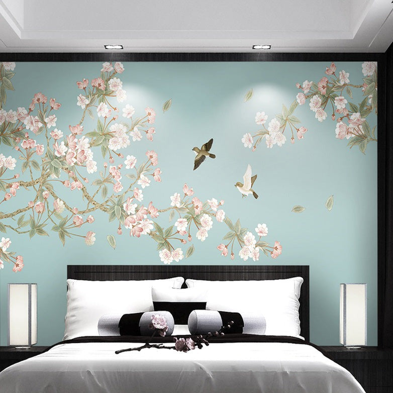 Chinoiserie Cherry Blossom Takeda Teal Wallpaper Mural 