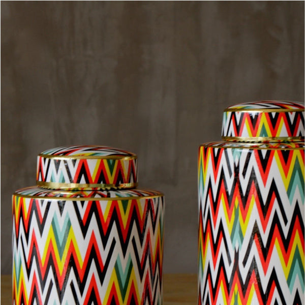 Colourful Chevron Pattern Urn Vases - Staunton and Henry